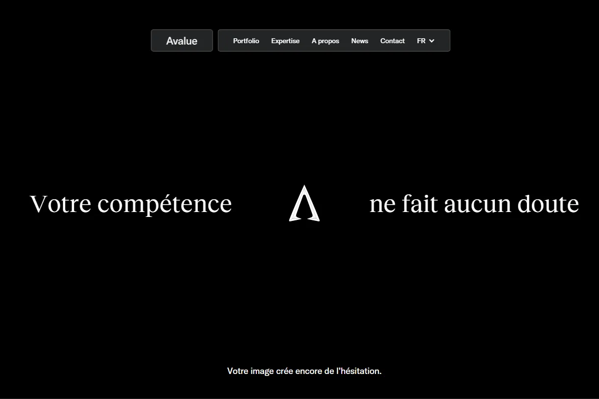 The live Avalue homepage hero, a dark French-language agency site by Magenta Web