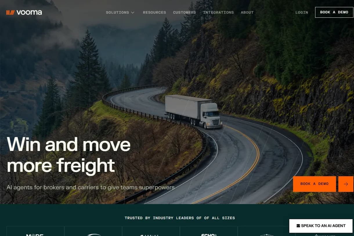 The live Vooma homepage, a logistics-tech site by Magenta Web